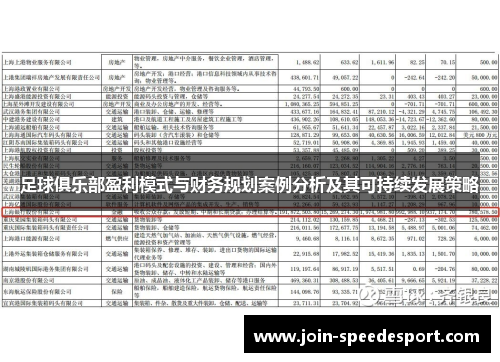 足球俱乐部盈利模式与财务规划案例分析及其可持续发展策略
